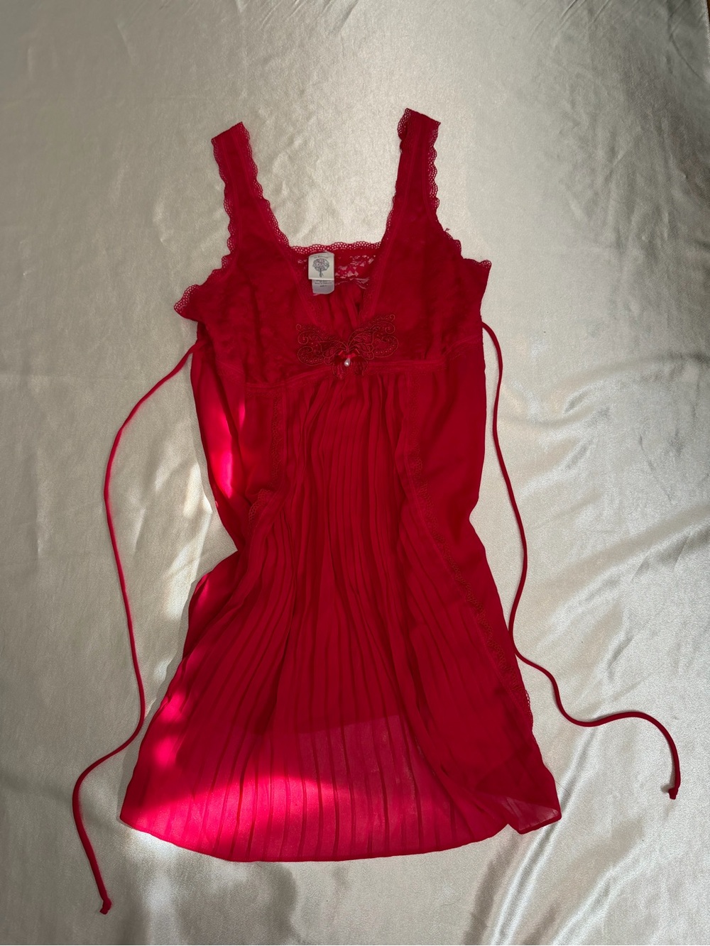 In Bloom Red Lace Pleated floral vintage Babydoll Chemise Size L